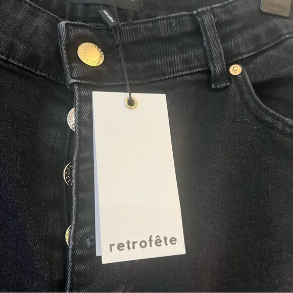 Retrofete Button Fly Distressed Raw Hem Black Denim Jeans Size 31, NWT - Picture 3 of 12